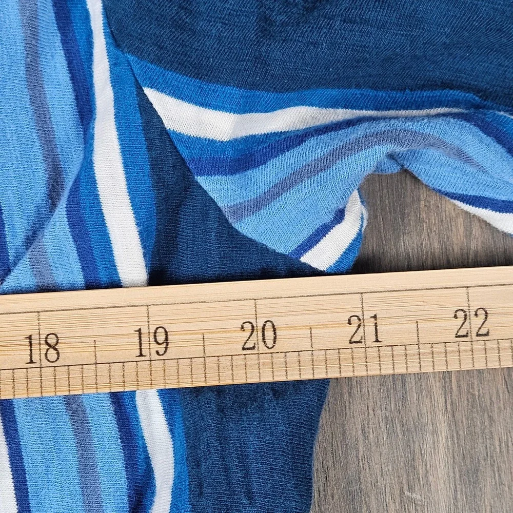 GUESS Mens XL Spellout Striped Logo T Shirt Blue White Cotton Crew Neck Tee - Picture 8 of 8